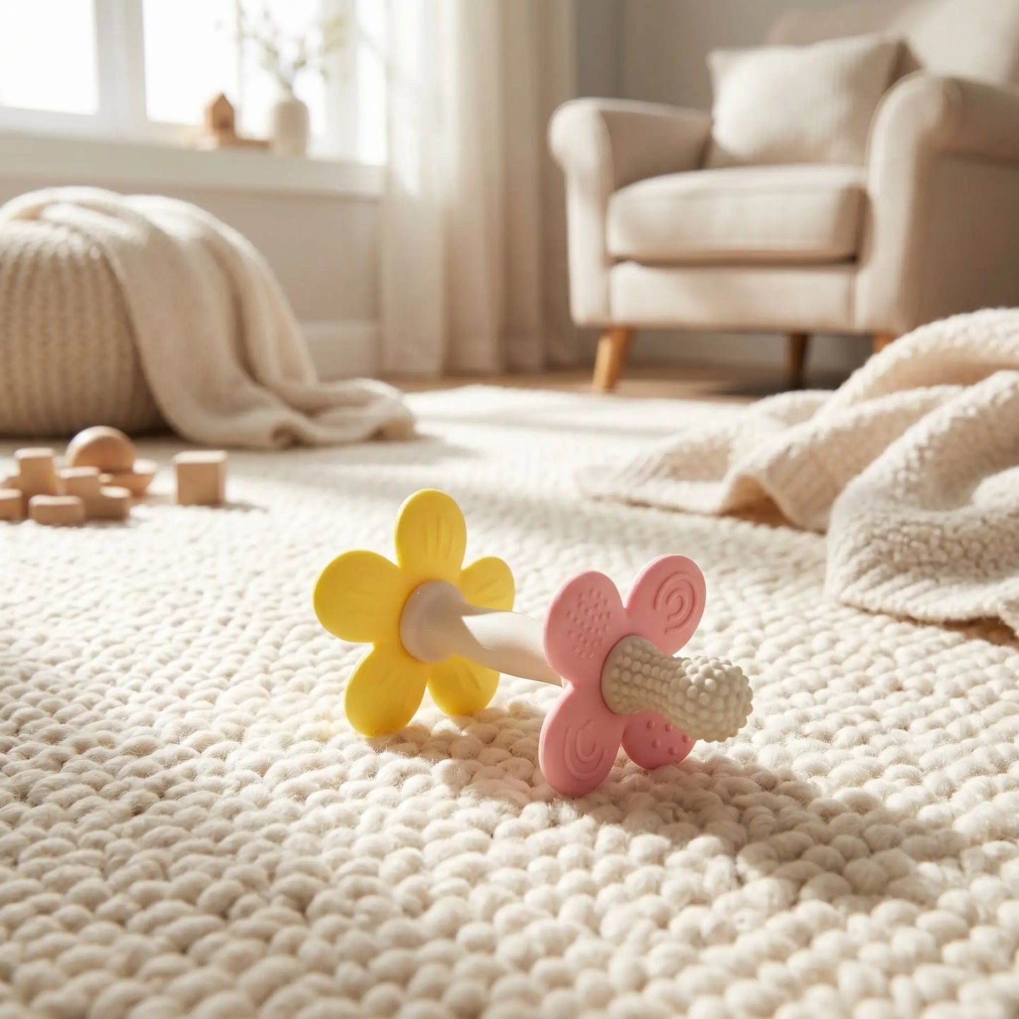 anneau de dentition bebe tapis salon