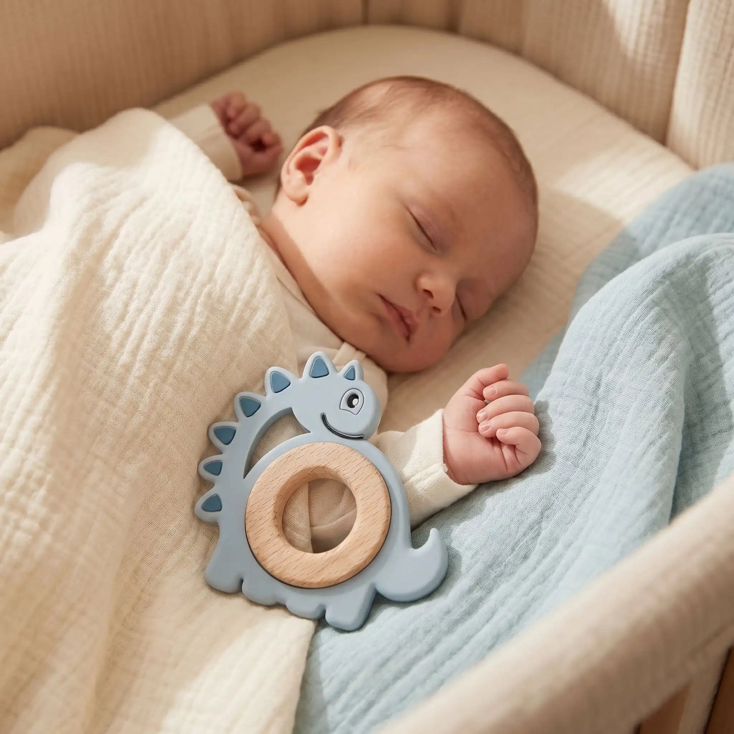 anneau de dentition bleu dort bebe