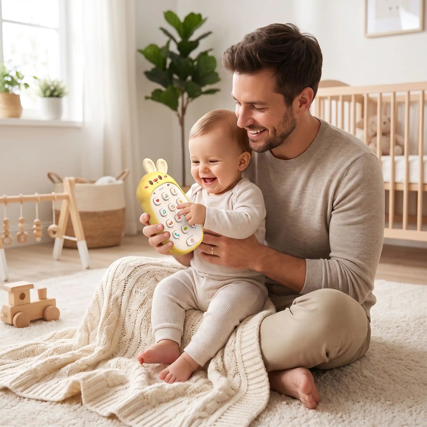 jouet bebe 1an papa joue bebe jaune