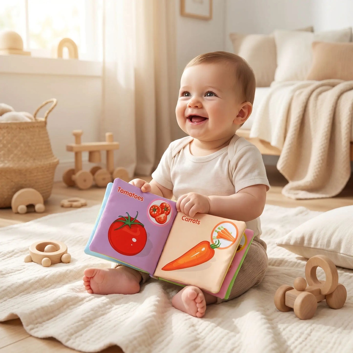 livre bebe assis main