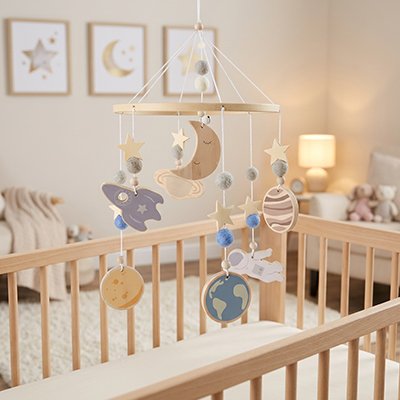 Mobile lit bebe lune fusee bleu