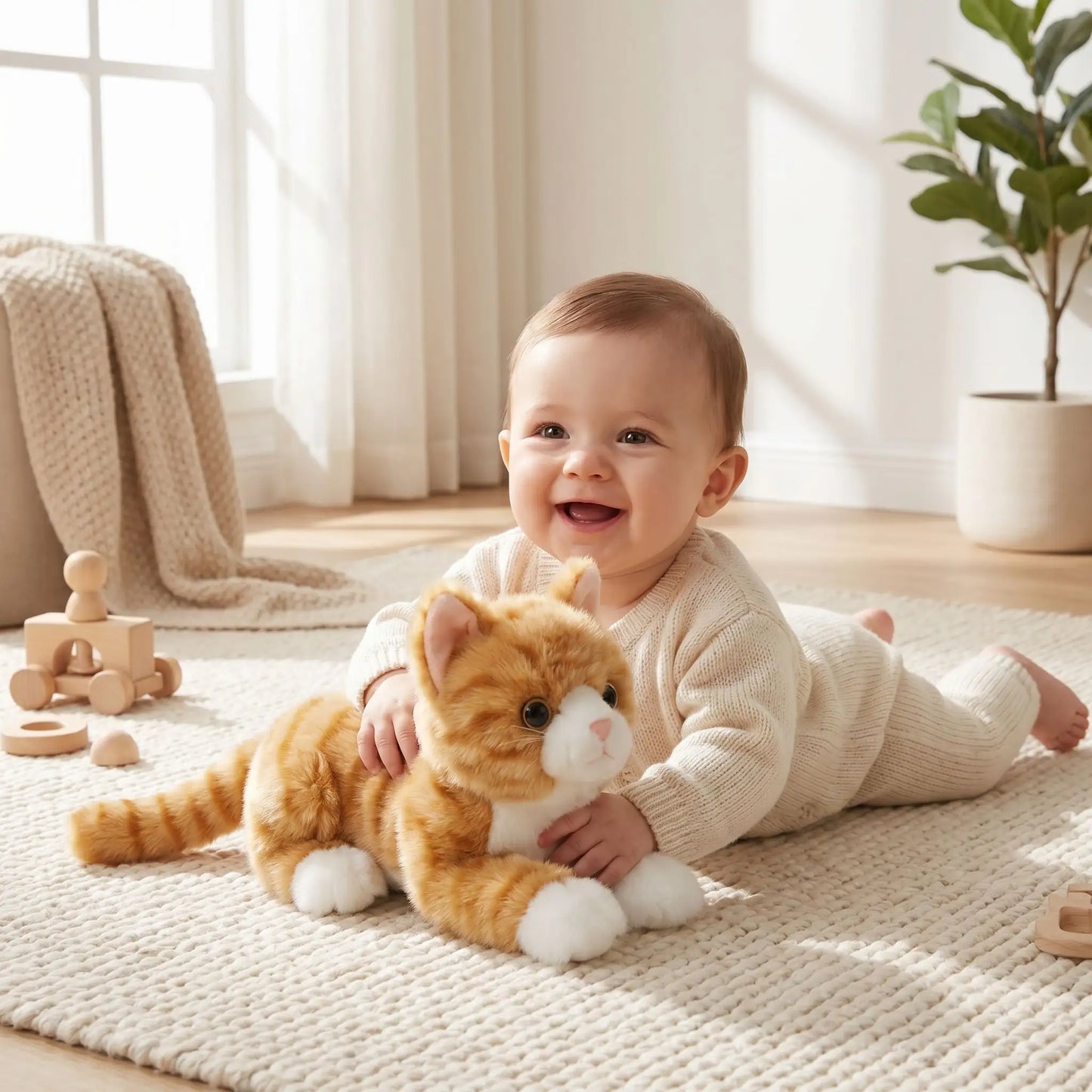 peluche chat 40cm bebe coucher tapis