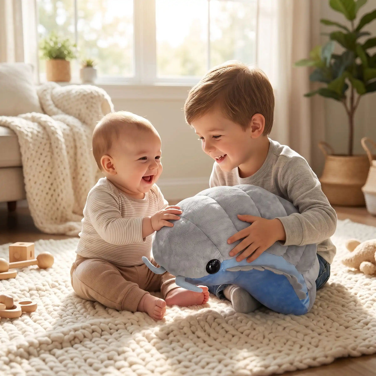 peluche insecte frere joue bebe gris