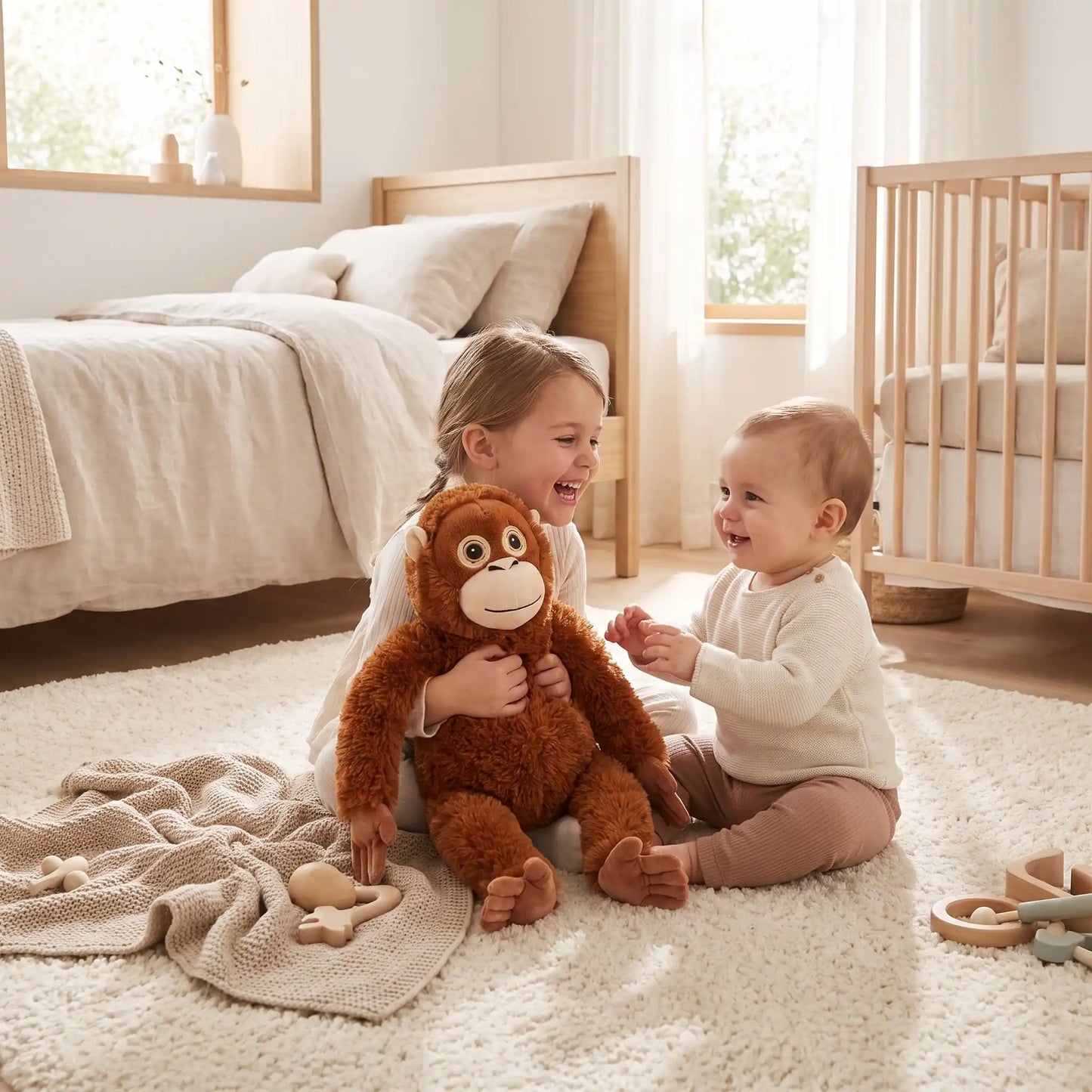 peluche pour bebe orang outan soeur joue bebe