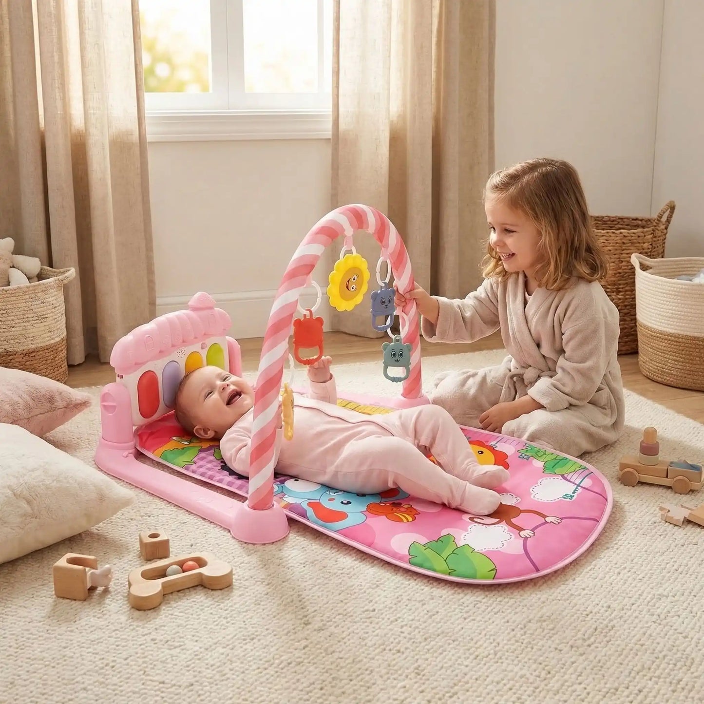 taois d eveil rose soeur regarde bebe