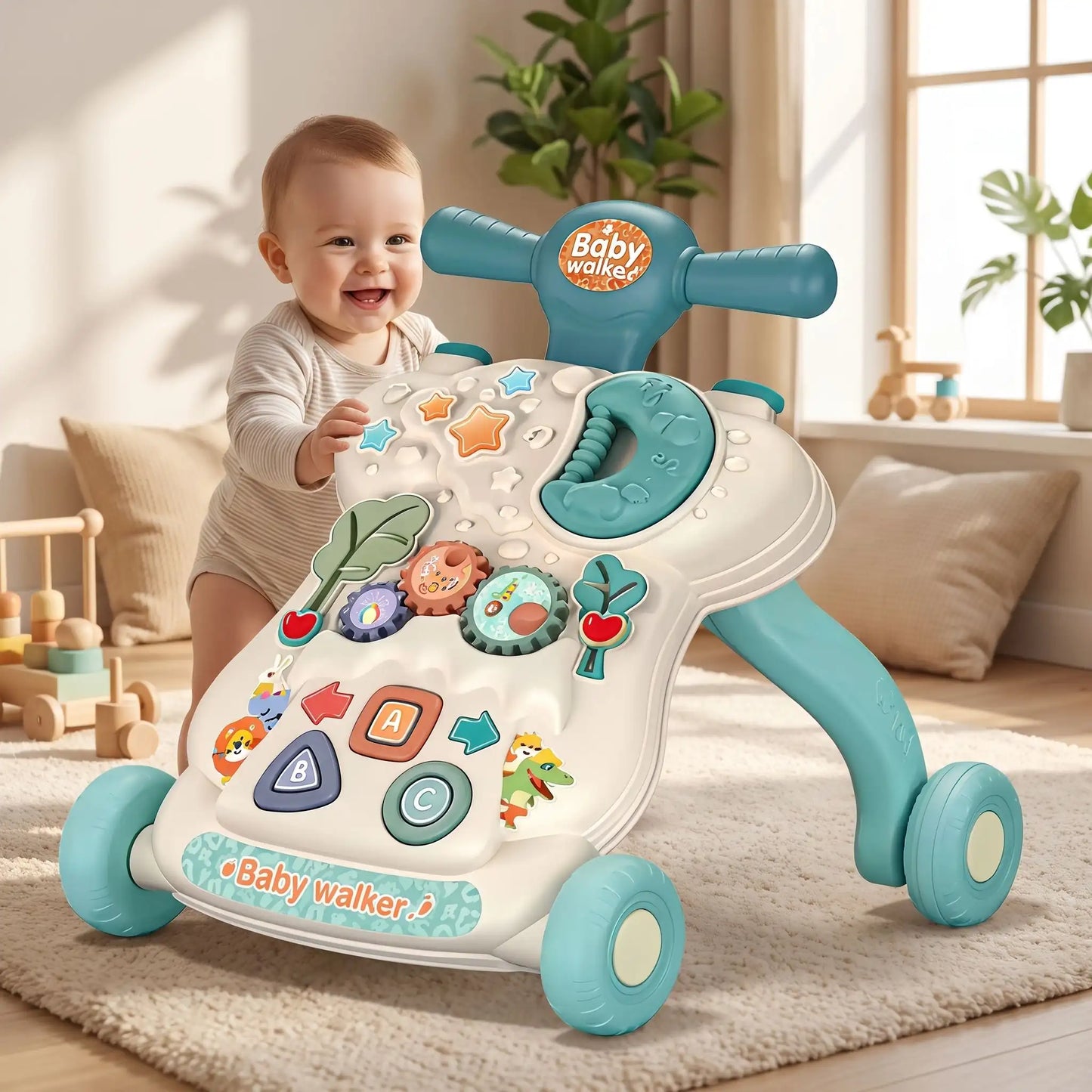 trotteur 3 en 1 evolutif bebe joue salon bleu