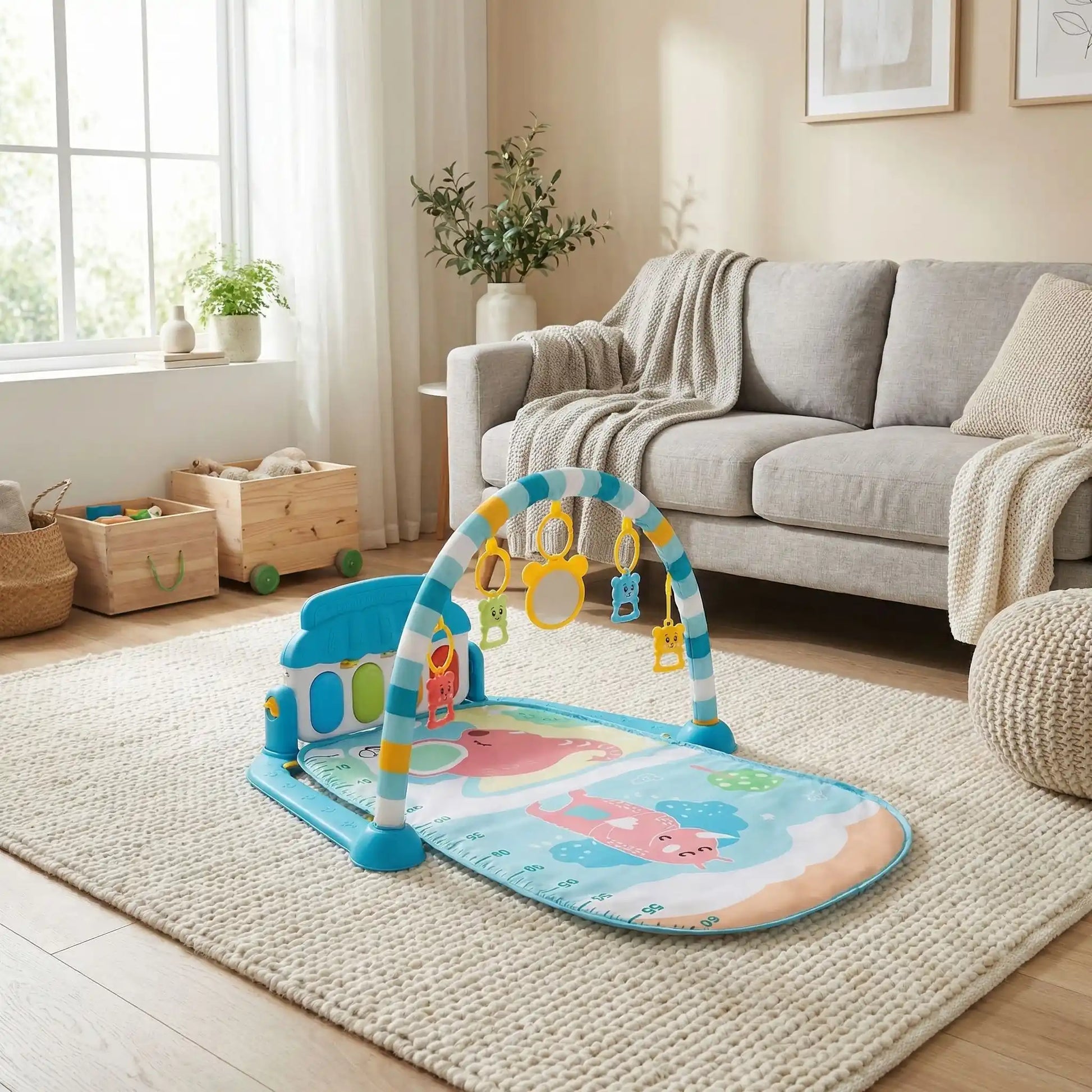 tapis d eveil bebe bleu salon