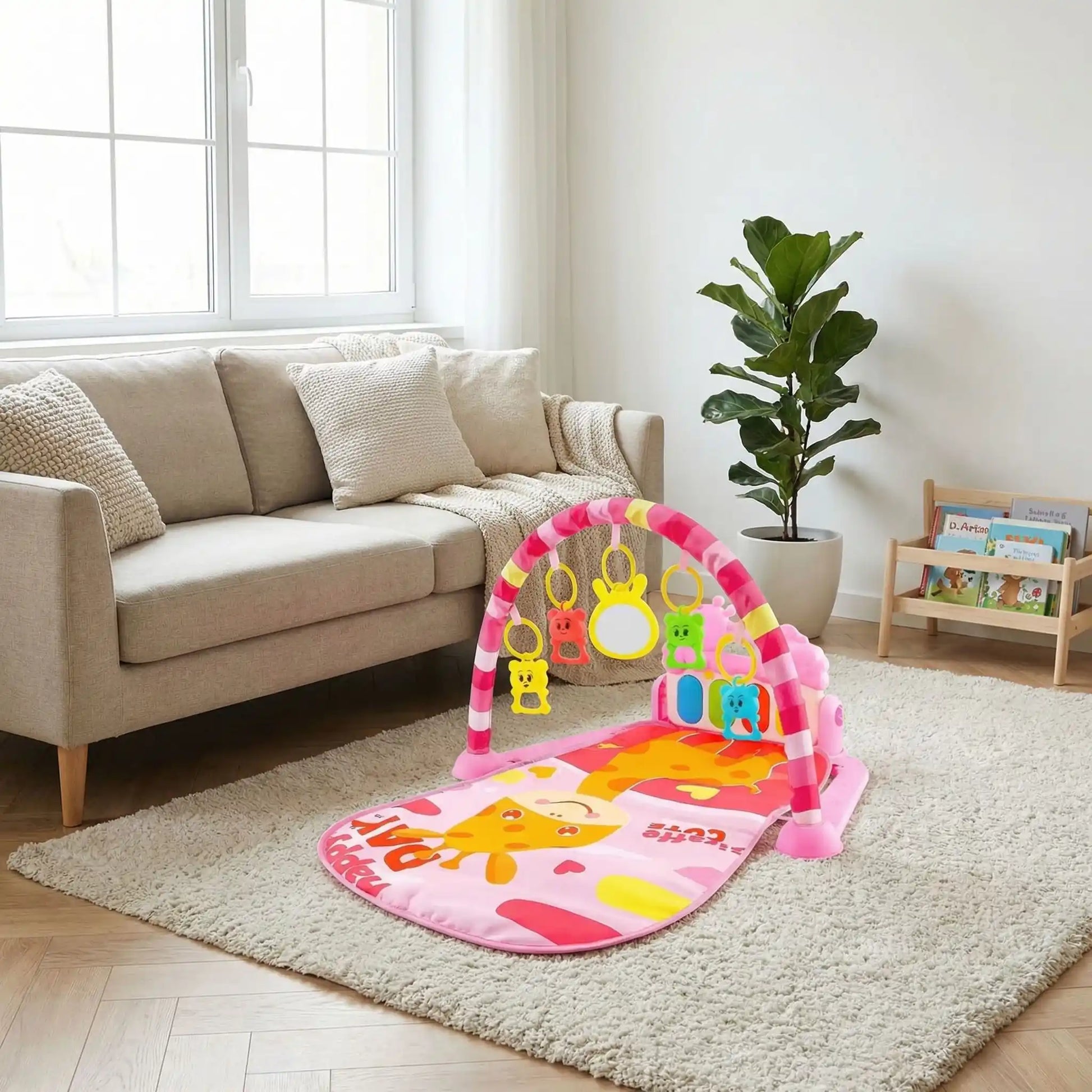 tapis d eveil bebe girafe rose