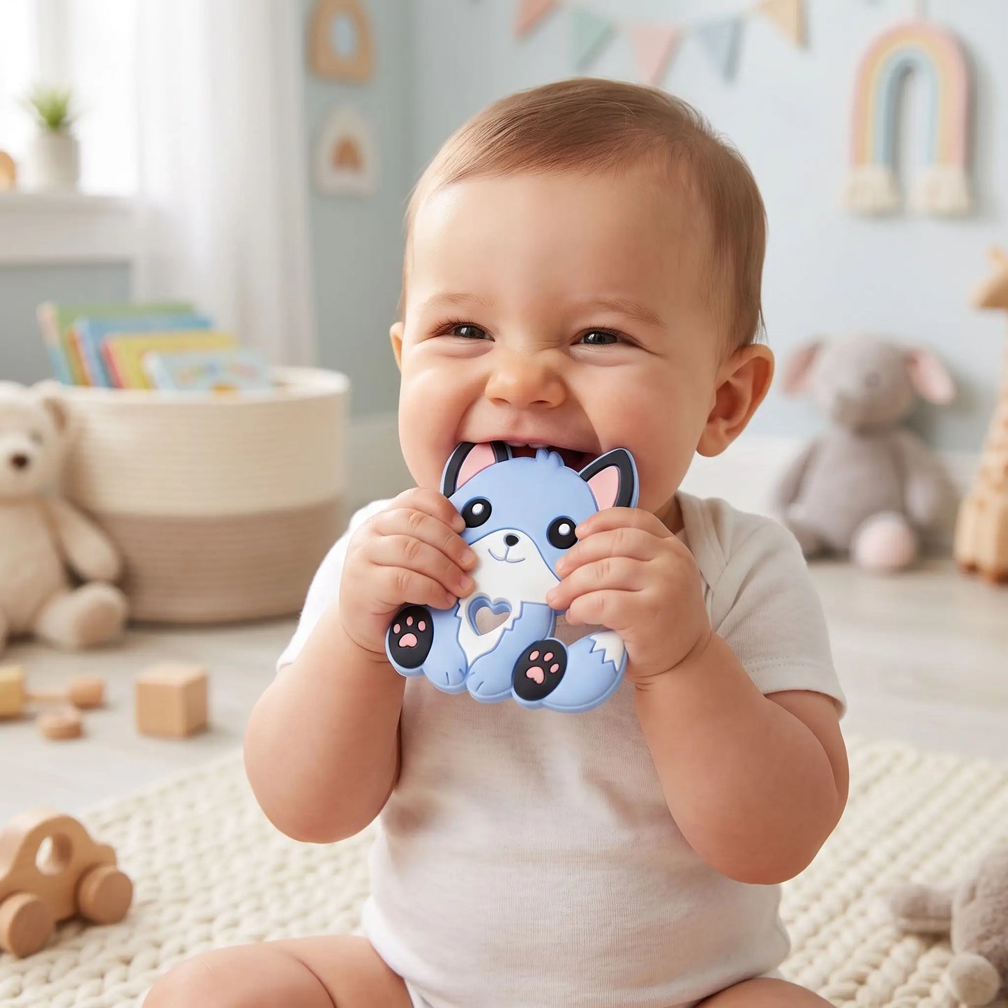 anneau de dentition bebe mordille cureuil bleu