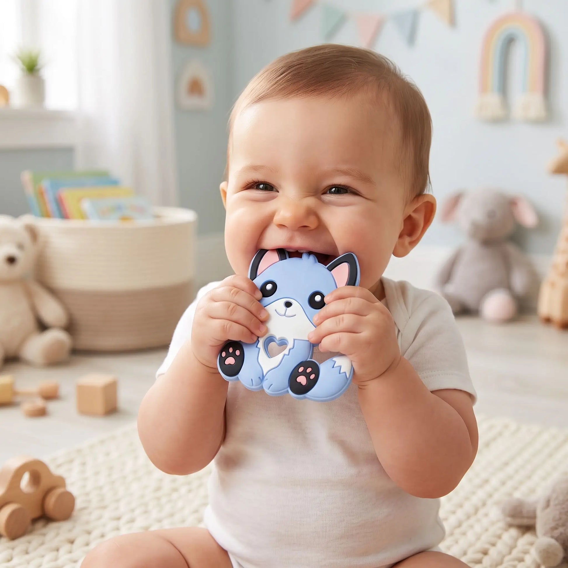 anneau de dentition bebe mordille cureuil bleu