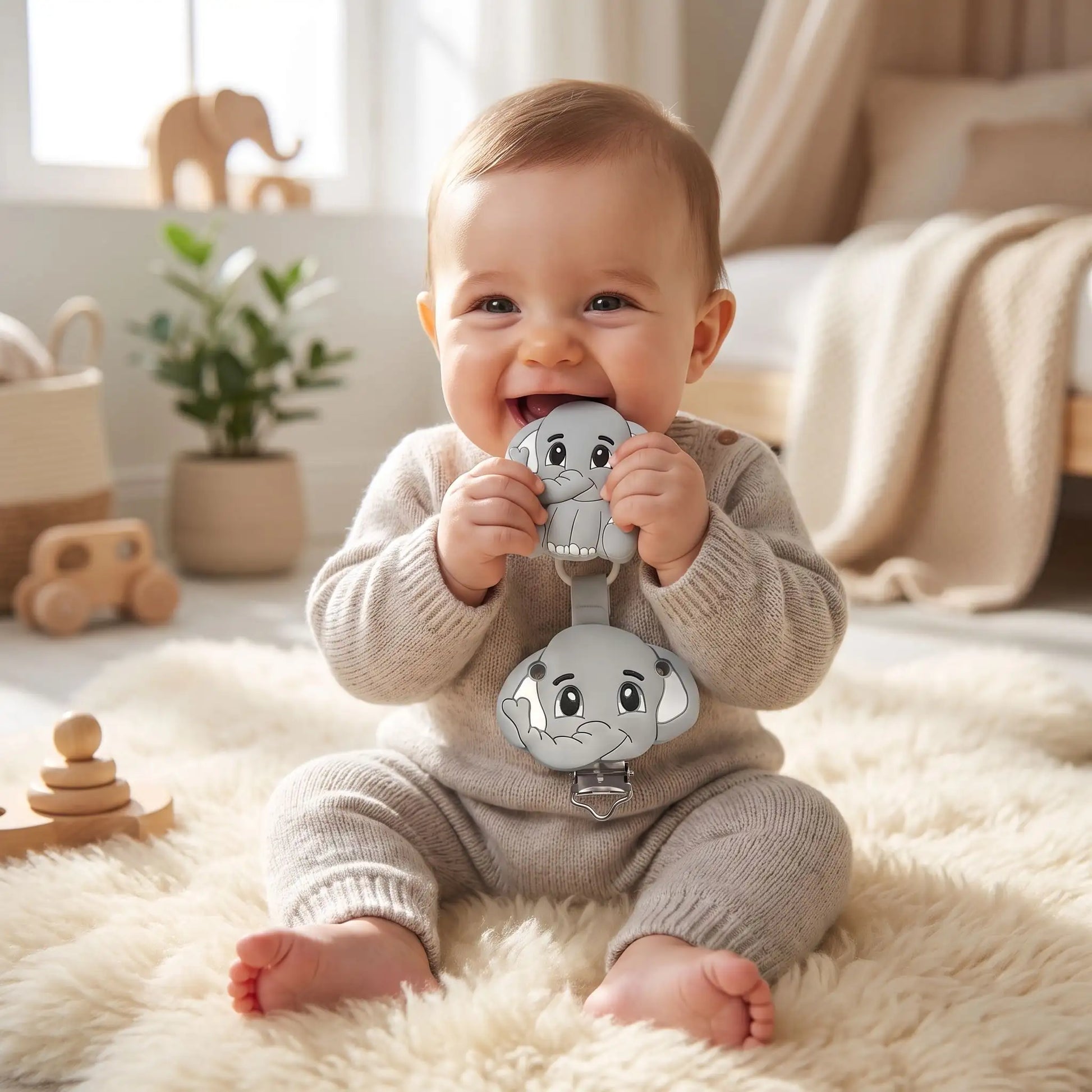 anneau de dentition bebe mordille elephant gris