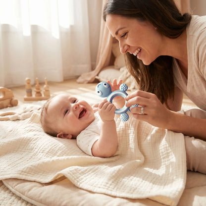 anneau de dentition bleu maman main