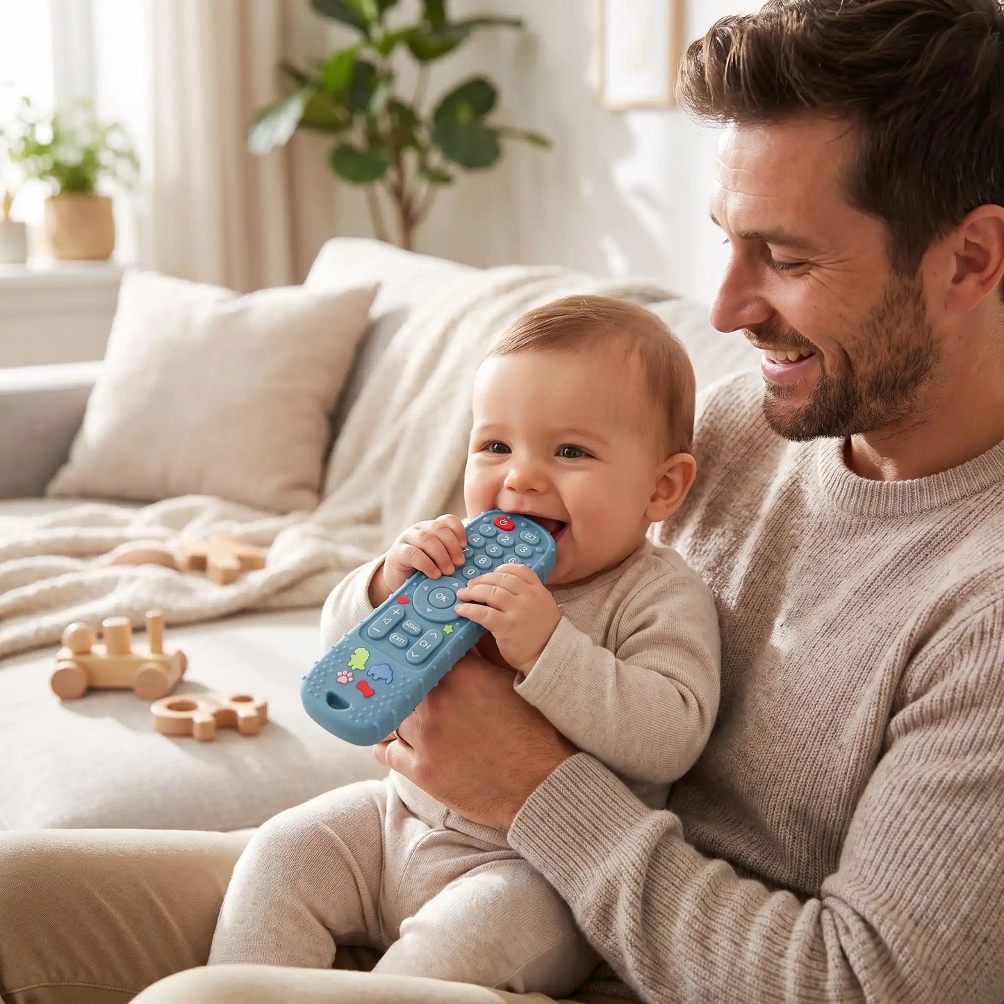 anneau de dentition mordille bebe papa telecommande
