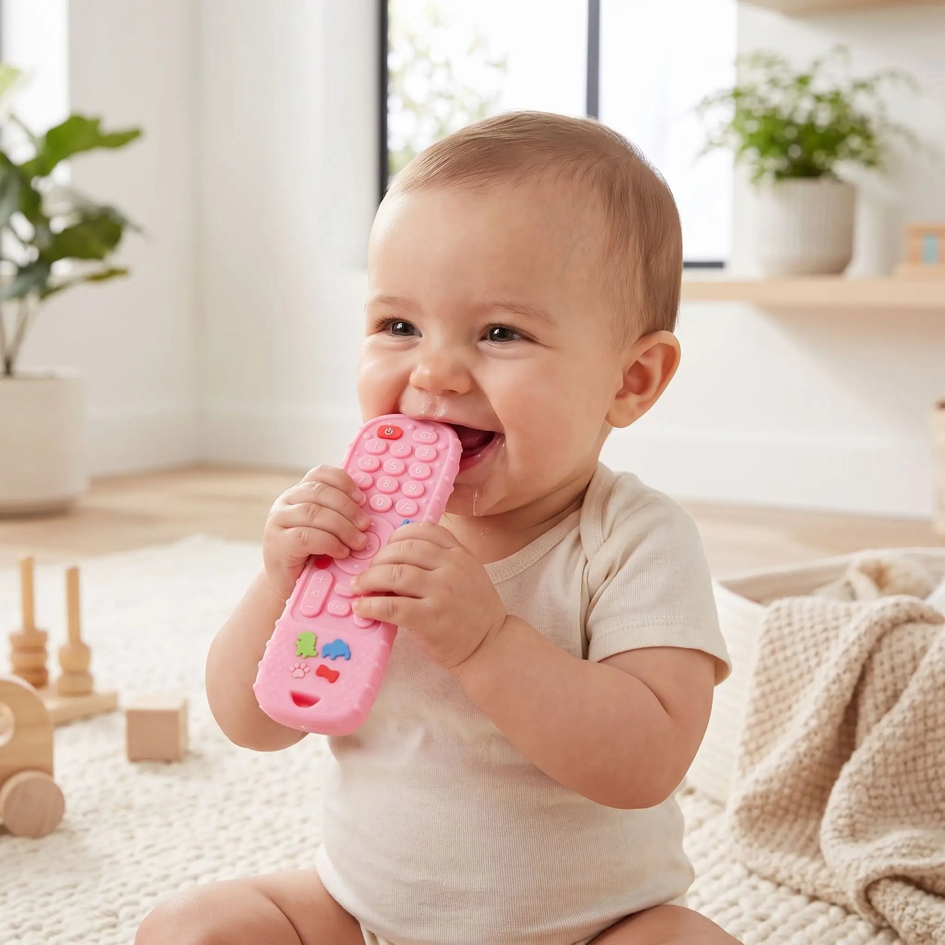 anneau de dentition mordille telecommande rose