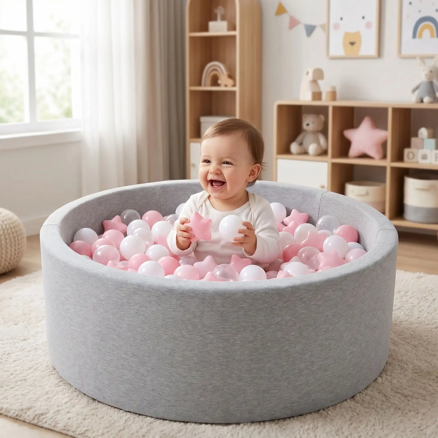 balle iscine a balle rose etoiles blanche