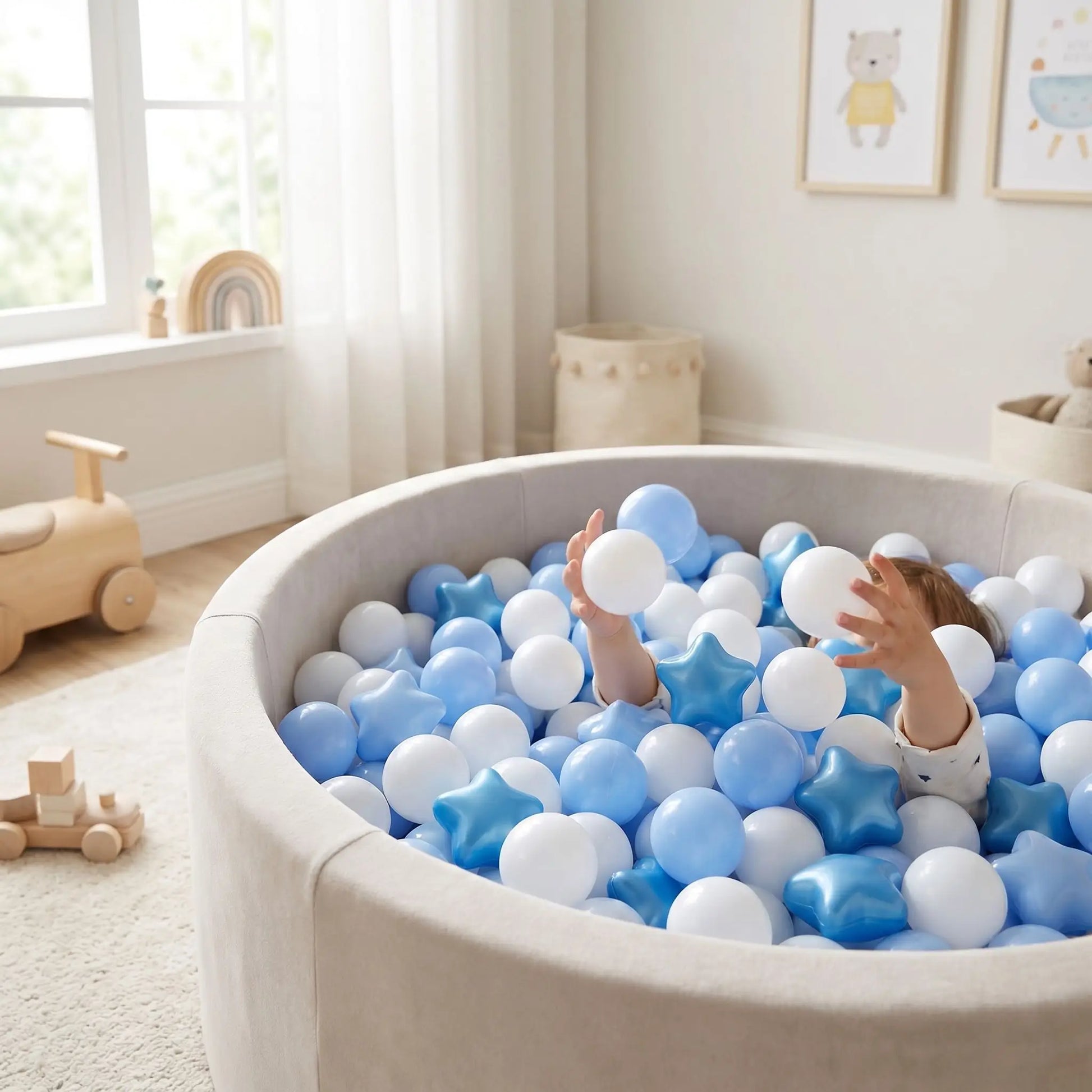 balle pour piscine a balle bleue blanc etoiles