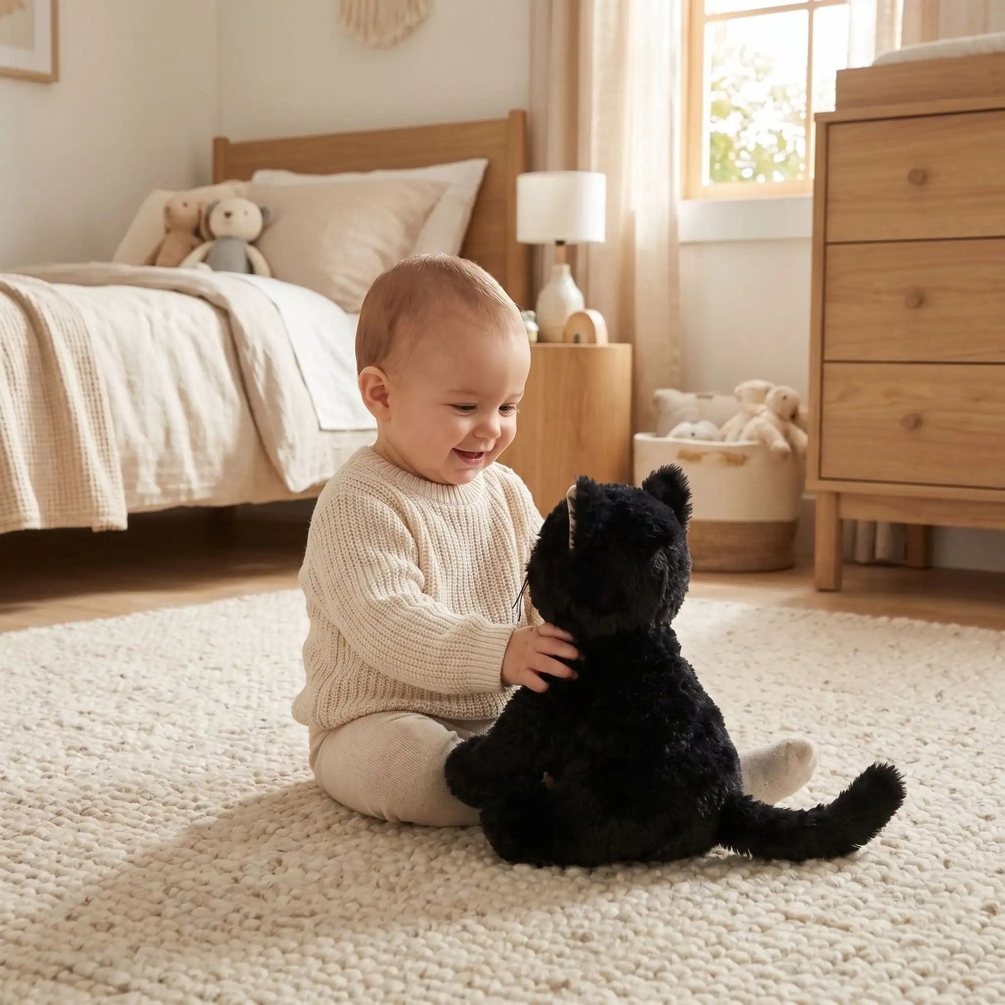 chats en peluches 53cm assis bebe tapis