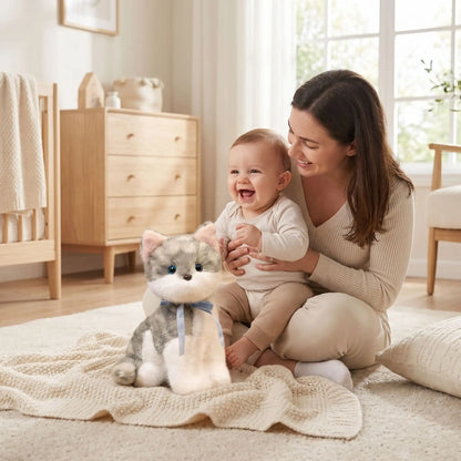 chat peluche 18cm bebe maman assis