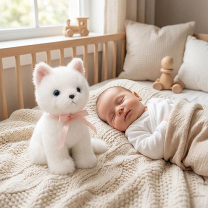 chat peluche 18cm lit bebe dort