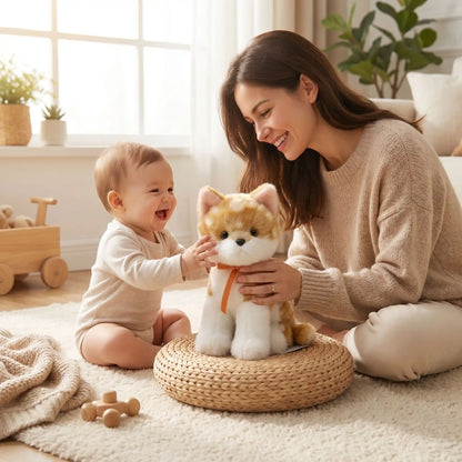 chat peluche 18cm maman bebe assis