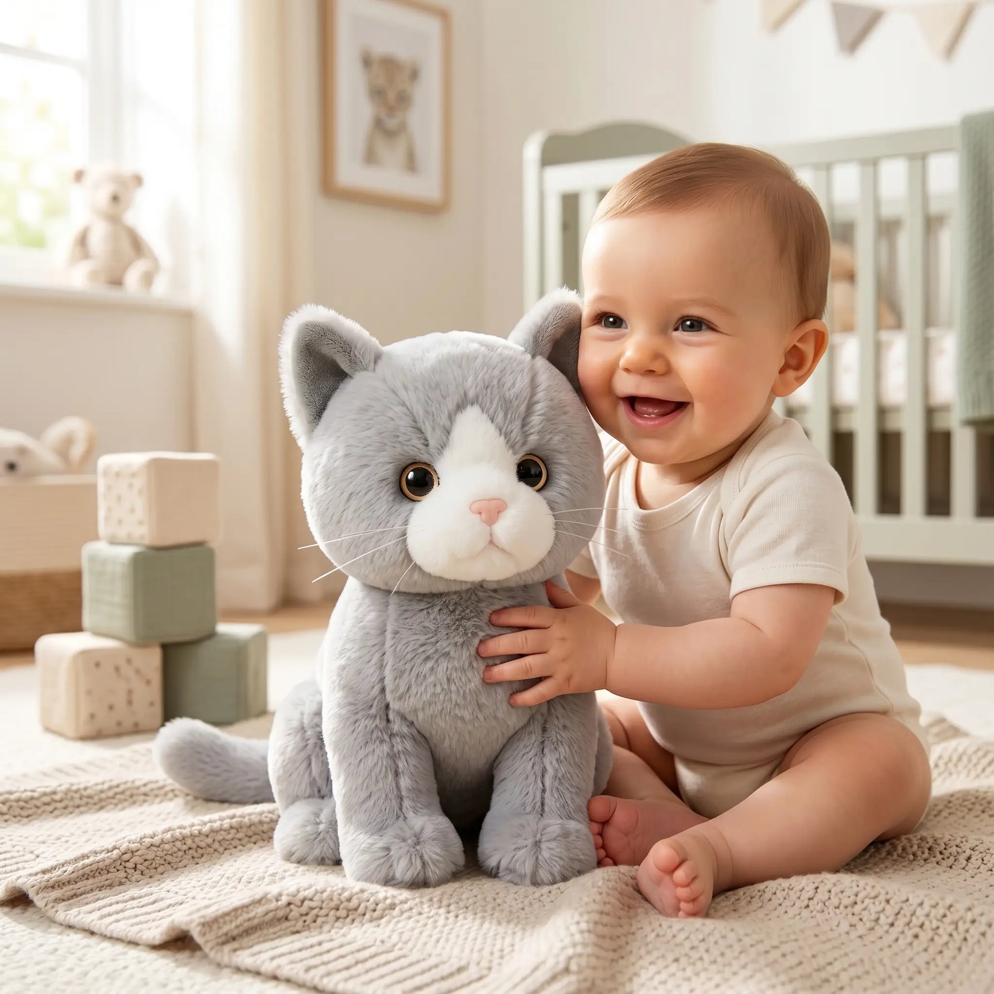 chats en peluches 26cm assis bebe