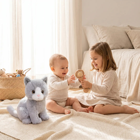 chats en peluches 26cm soeur assis bebe