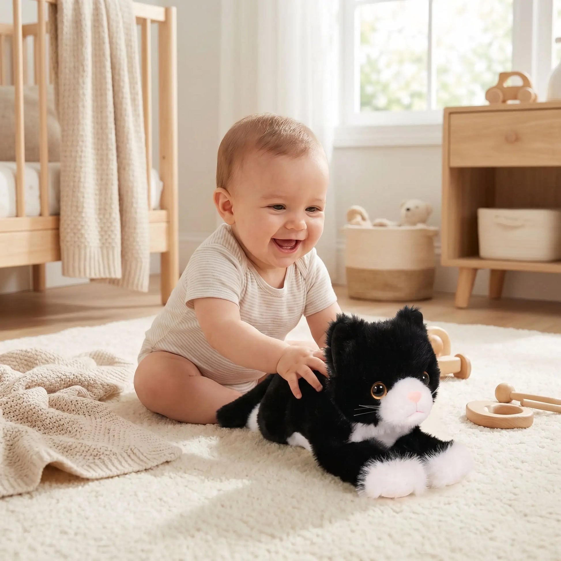 chats en peluches 53cm bebe assis tapis