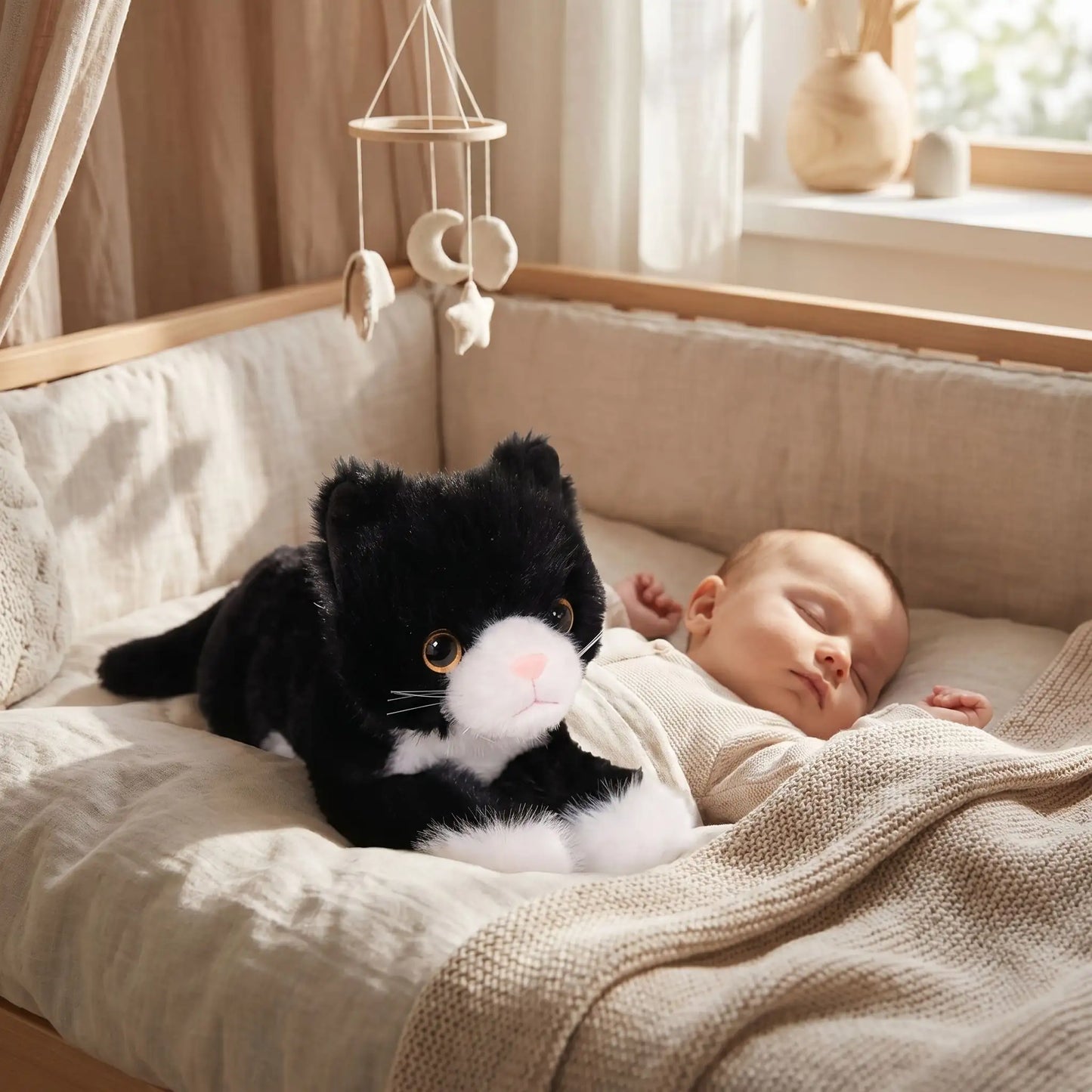 chats en peluches 53cm bebe dort berceau