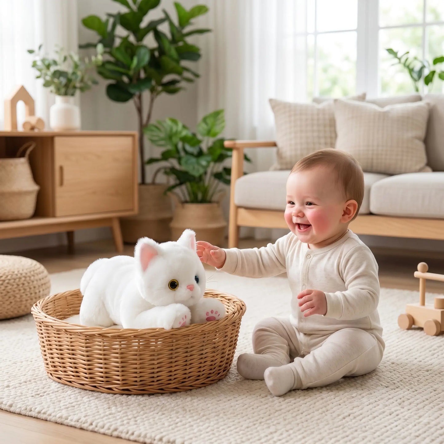 chats peluche doux bebe assis