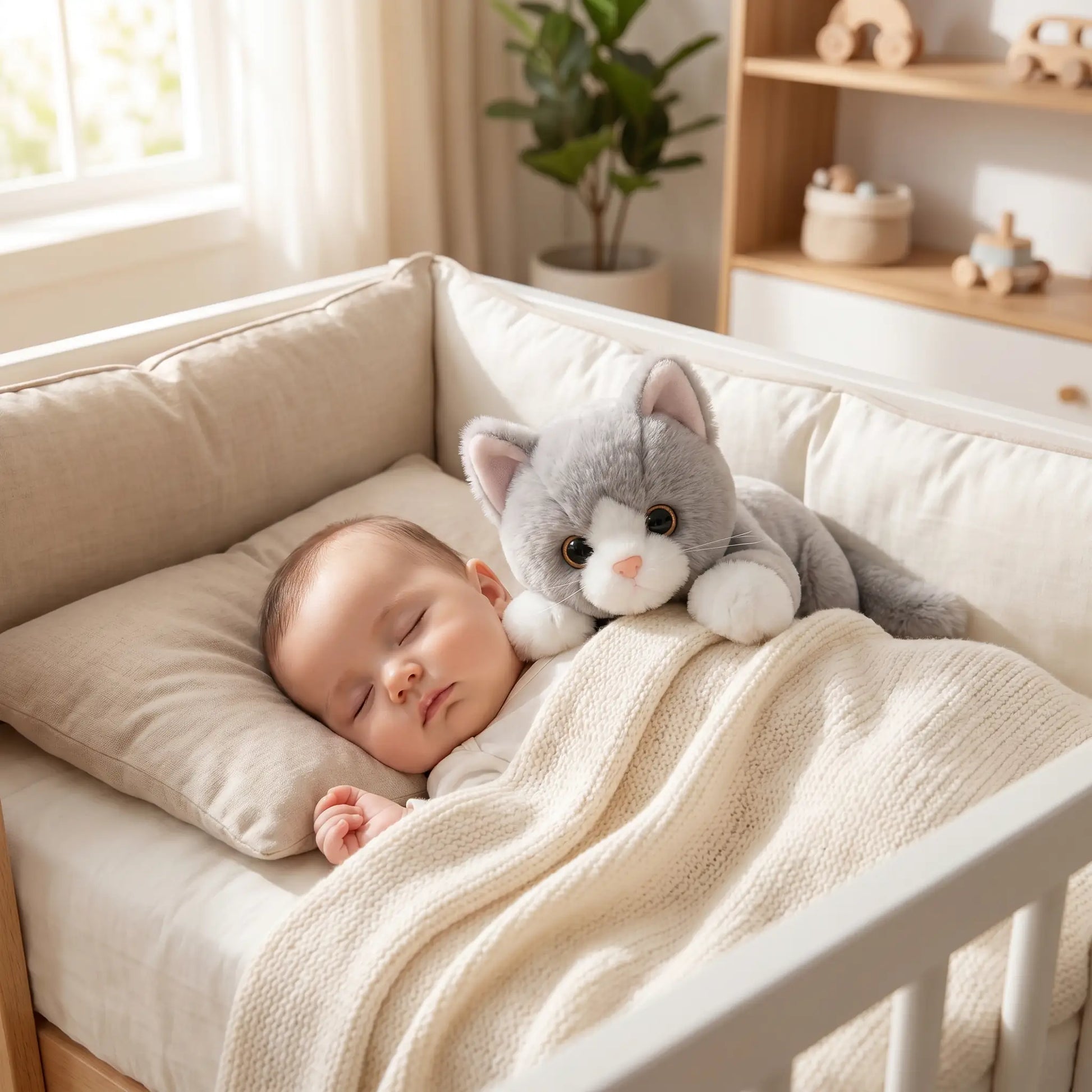chats peluche doux bebe dort lit