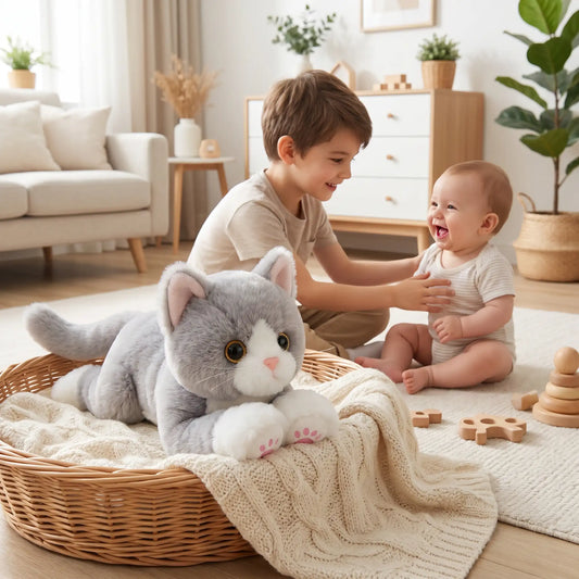 chats peluche doux frere touche bebe