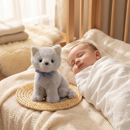 chats peluche realiste dort bebe