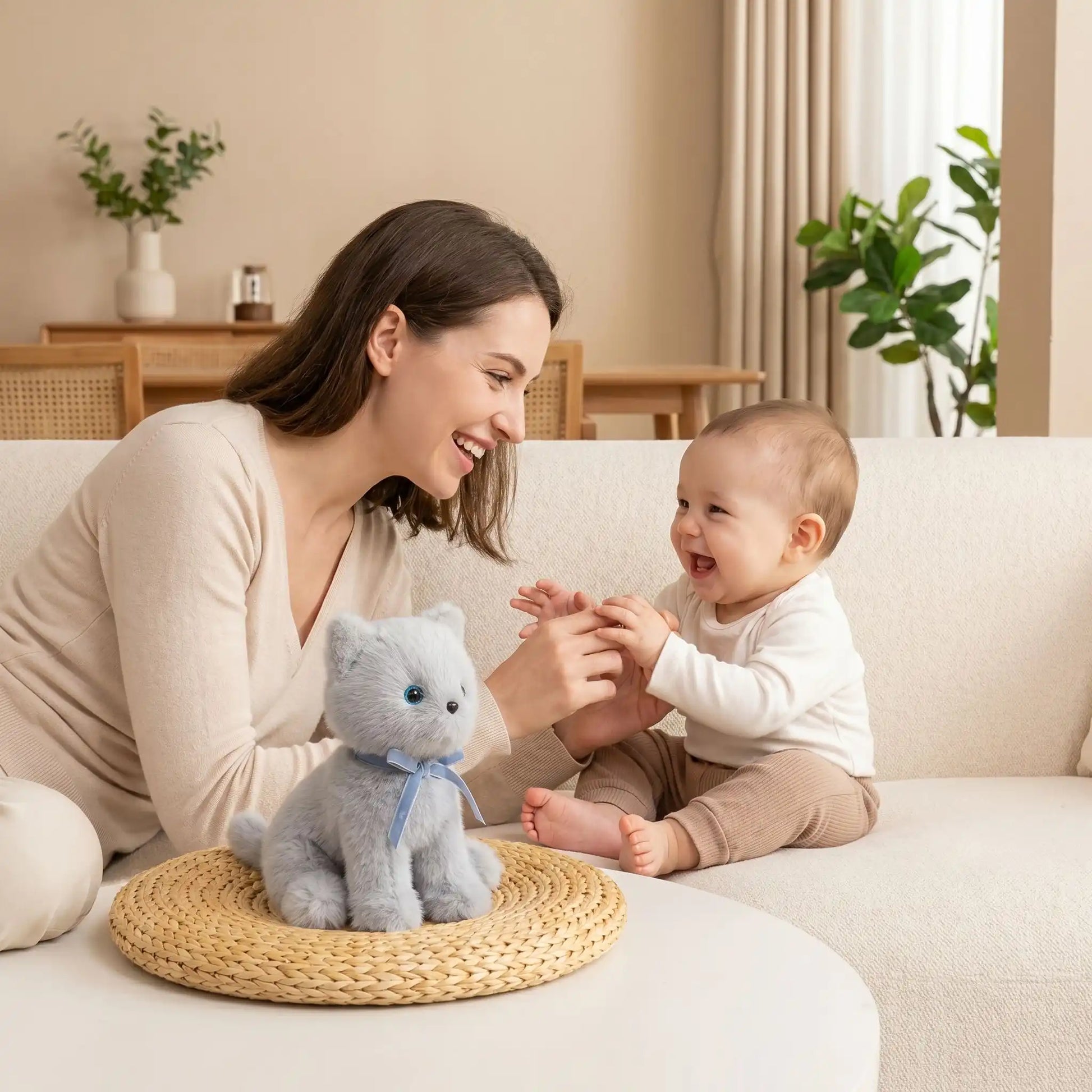 chats peluche realiste maman bebe