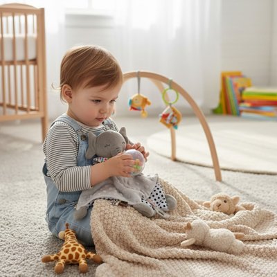 Doudou bebe assis gris