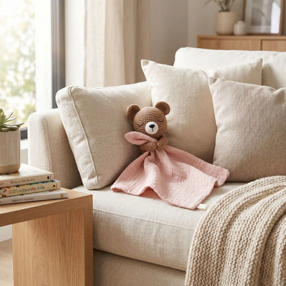 doudou bebe rose ours canape