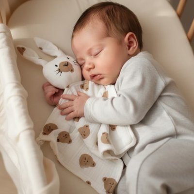 Doudou lapin bebe dort cote