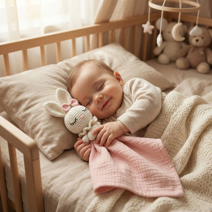 doudou lapin rose bebe dort