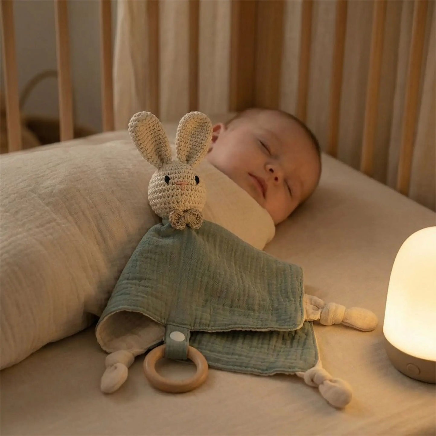 doudou lapin rose dort bebe