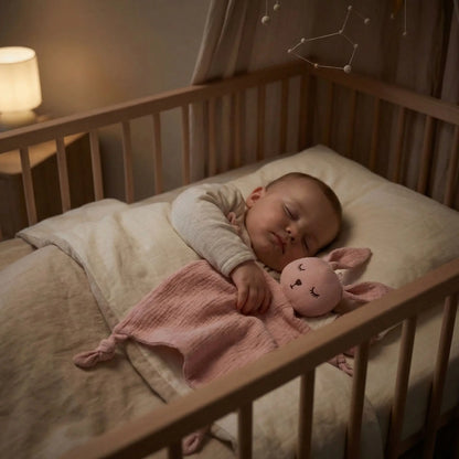 doudou lapin rose etendu