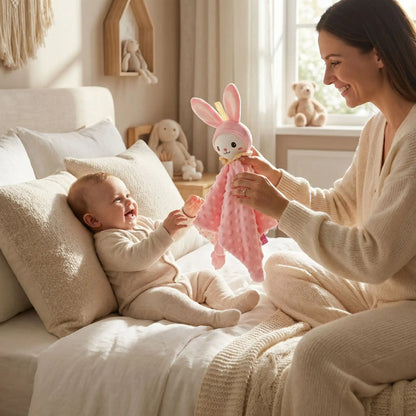 doudou lapin rose lit maman