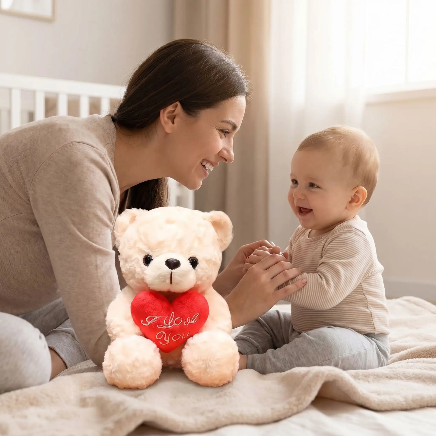 gros ours en peluche bebe maman joue blanc