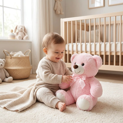 gros ours en peluche rose bebe assis