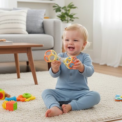 Hochet bébé assis bebe bleu