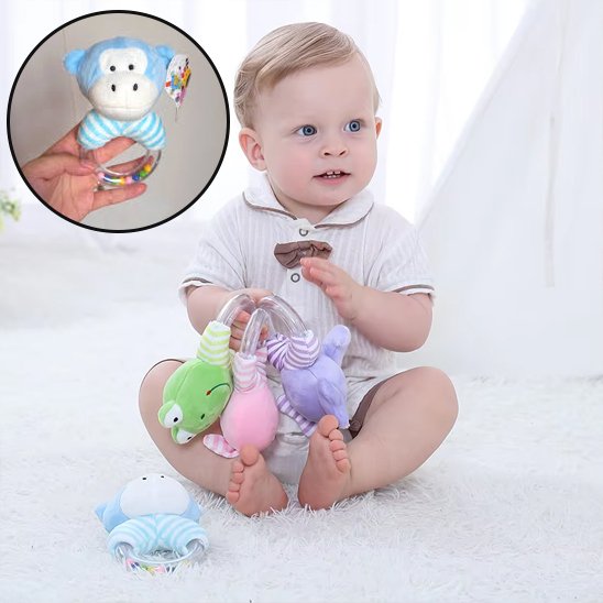 Hochet bébé bebe assis bleu