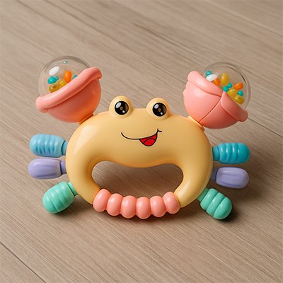 hochet bebe jaune crabe