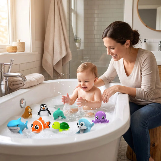 jouet baignoire bebe maman joue bain marins