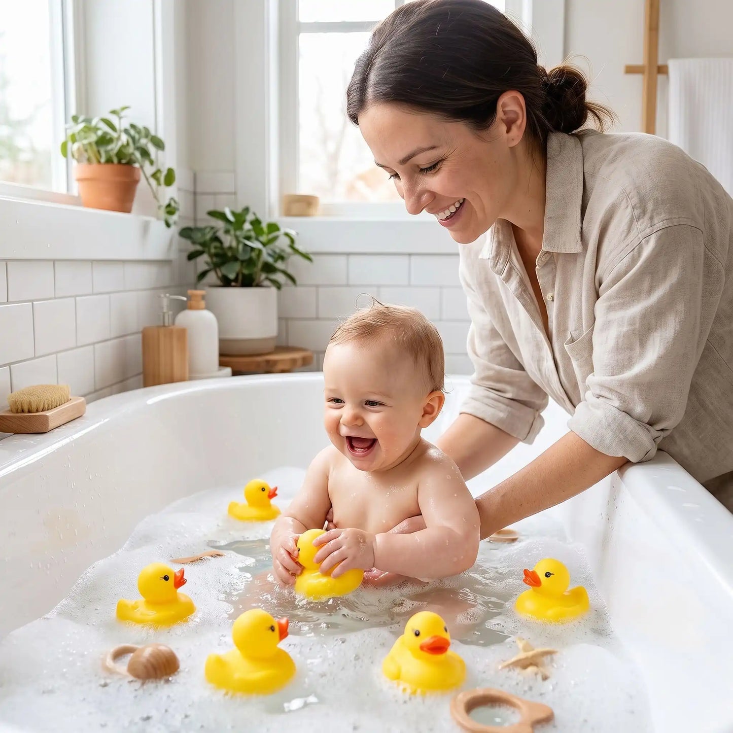 jouet bain bebe maman joue bebe bain canards