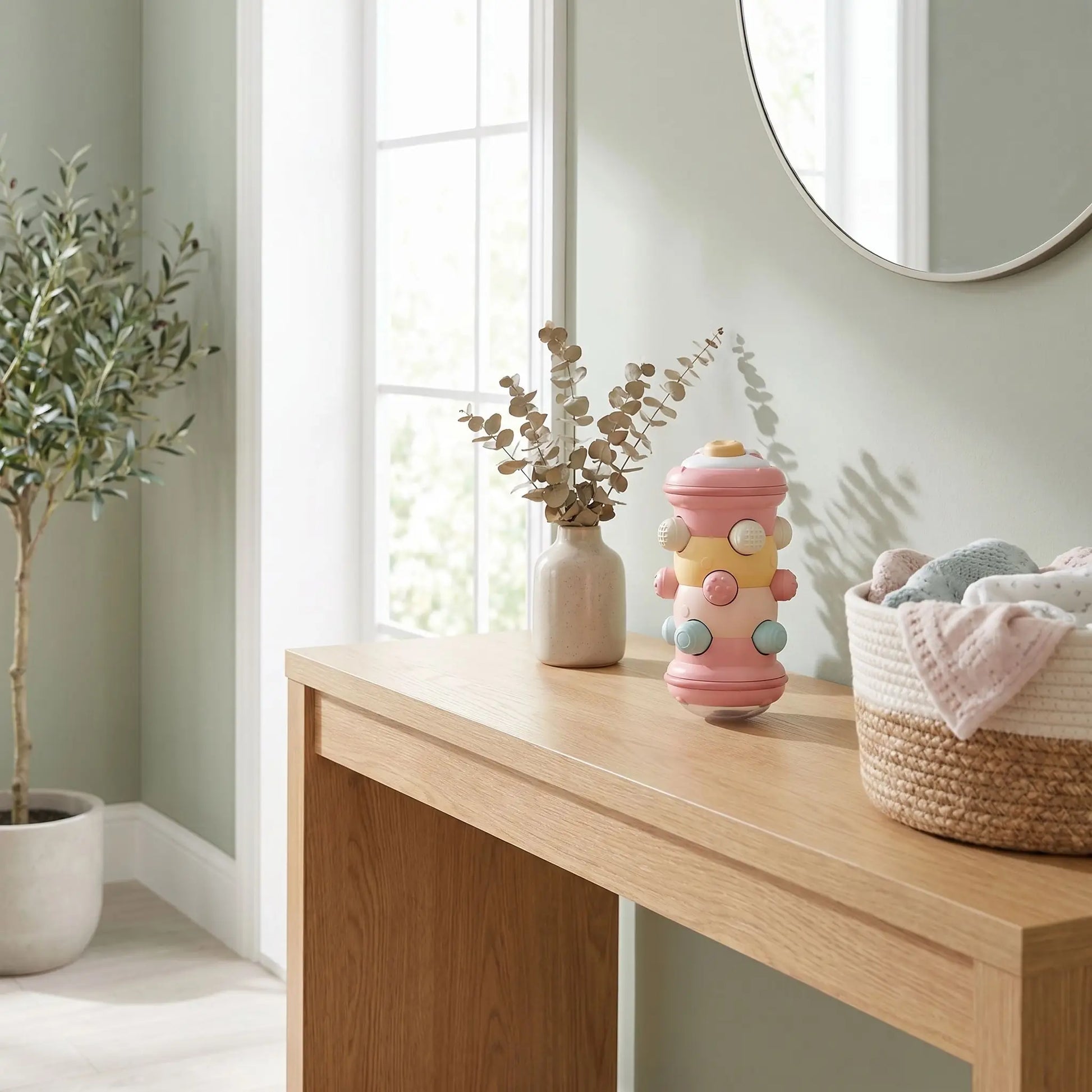 jouet bebe 6mois cylindre  table rose