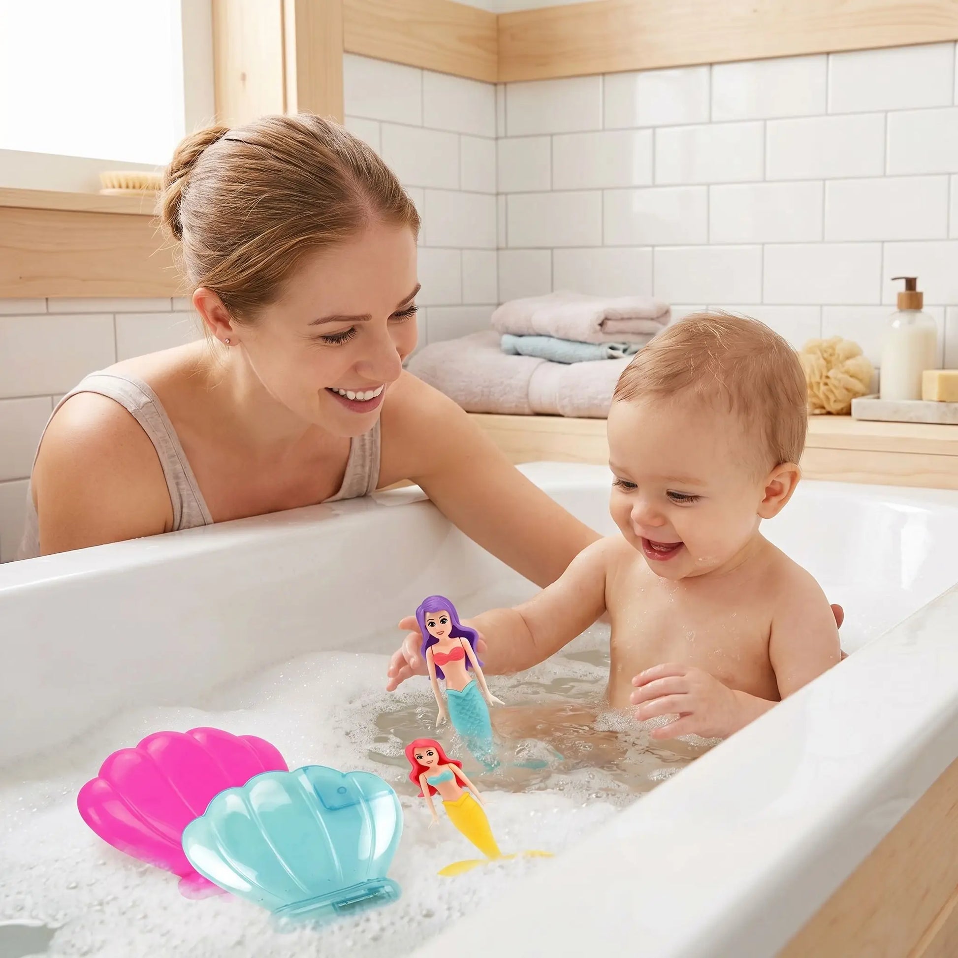 jouet de bain bebe rose bebe bleu maman