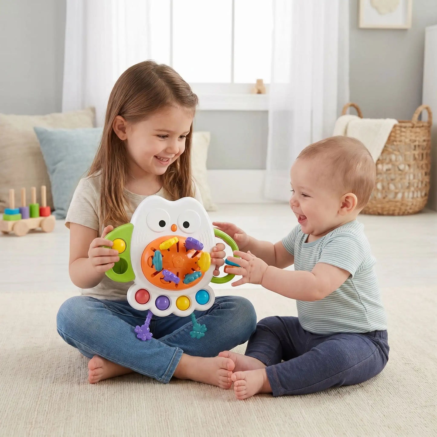 jouet pour bebe 6mois hibou soeur assis